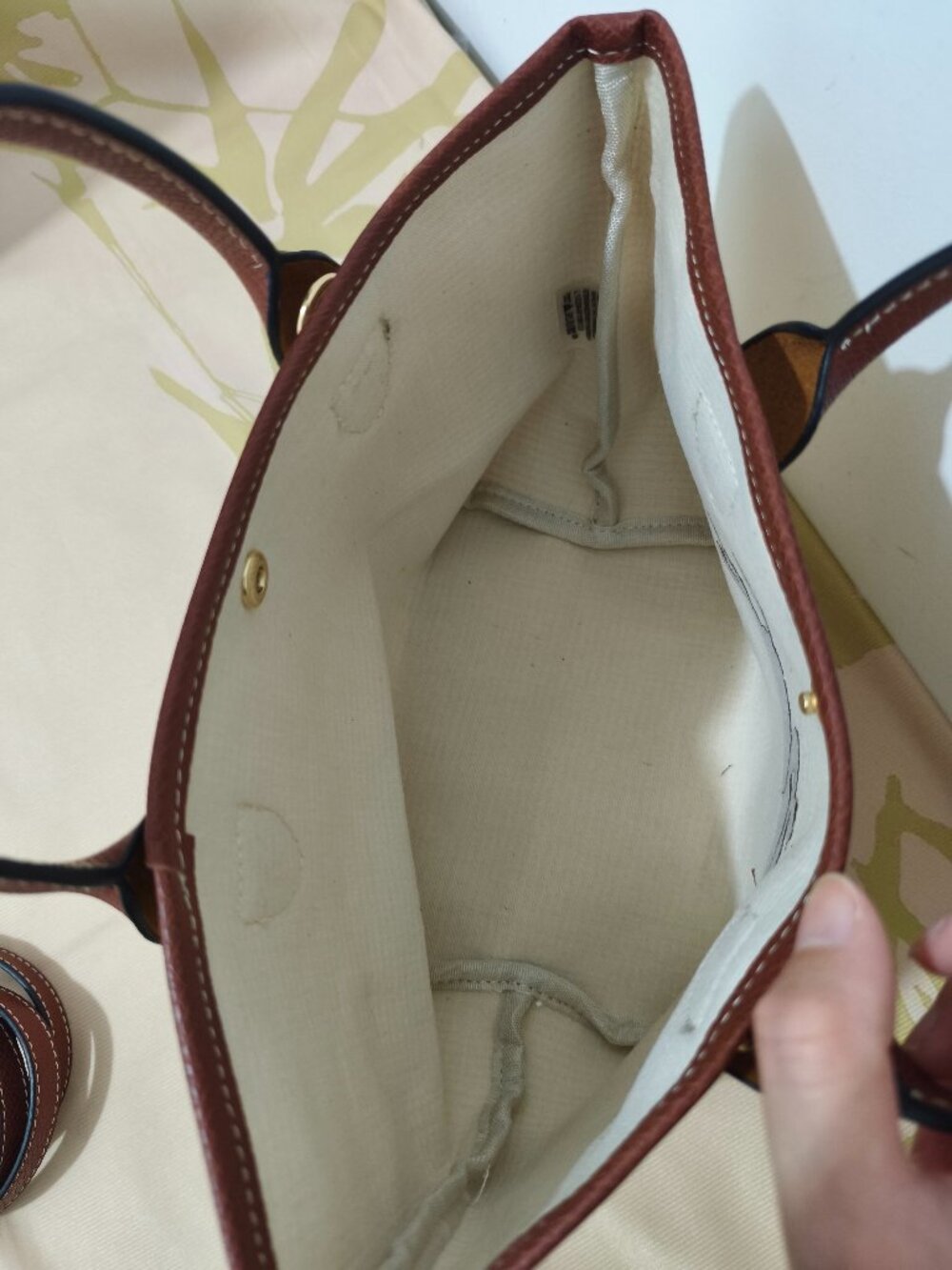 Longchamp Leather-Trim Woven Tote Bag With Horse Motif - Brown/Beige - Picture 4 of 6